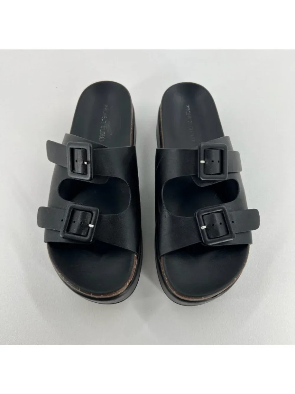 Project Cloud Platform Slide Sandals Womens 8.5 Memory Foam Wedge Leather Black